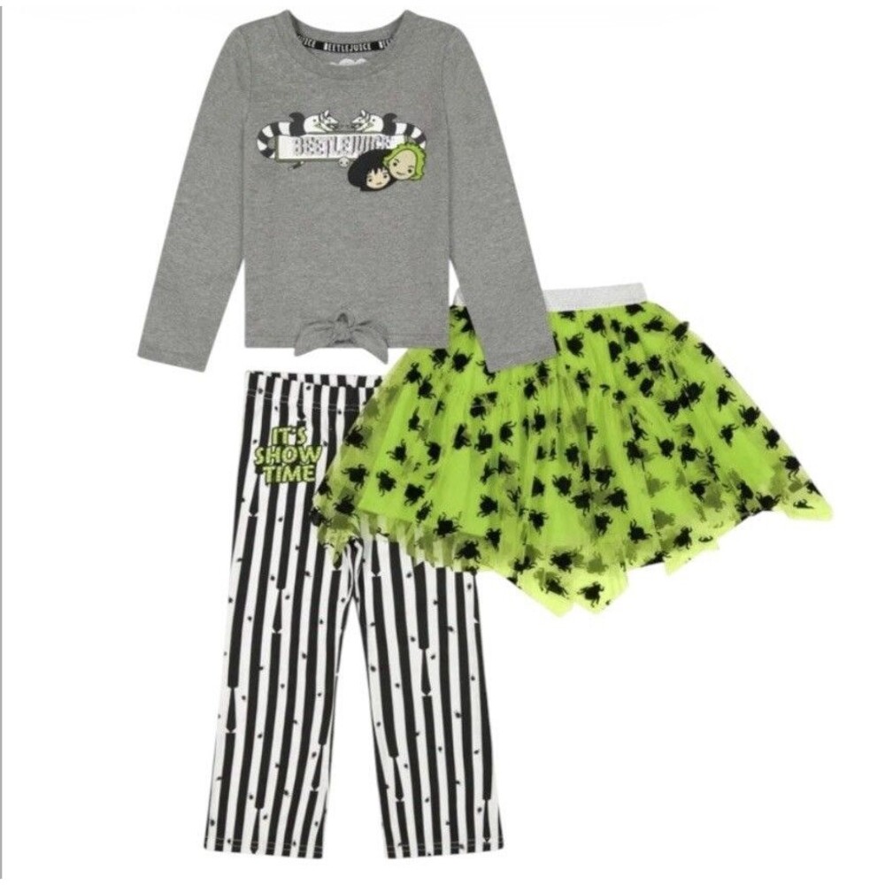 Beetlejuice Toddler Girls 3 Piece Shirt Skirt Pants Set Size 3T